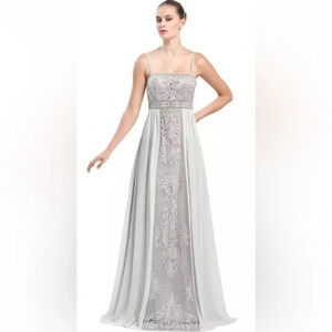 Sue Wong Platinum Beaded Long Formal Dress Gown Womens Size 4